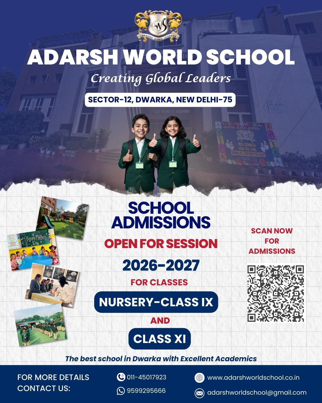 Adarsh World School Dwarka 011 4501 7923, 4501 7924  Pop-up Image